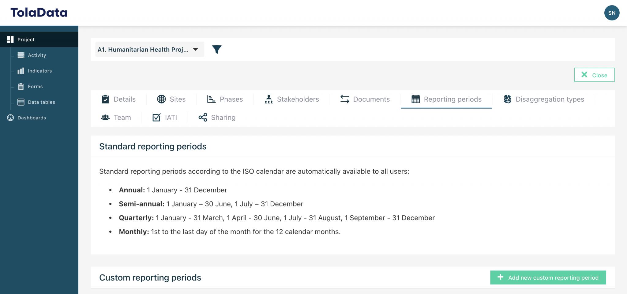 Adding Reporting Periods TolaData