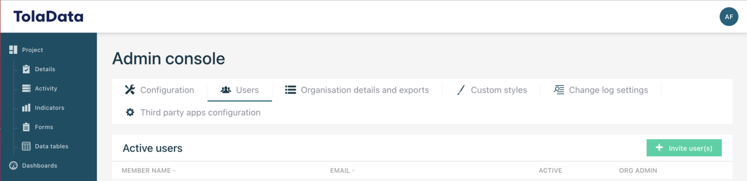 Admin Console Settings – TolaData