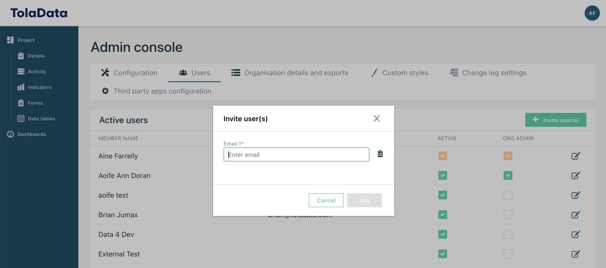 Admin Console Settings – TolaData