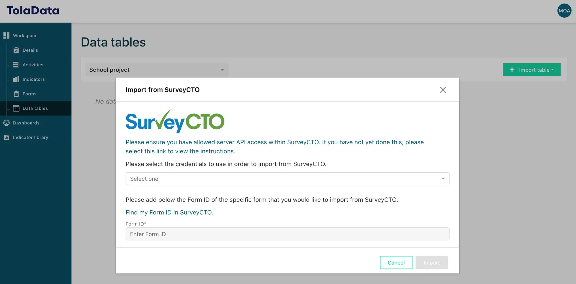 02.2 – import form into TolaData 2 - TolaData