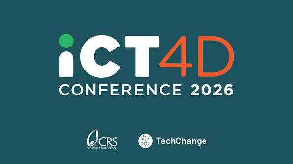 ICT4D Conference 2026 logo, organized by CRS and TechChange