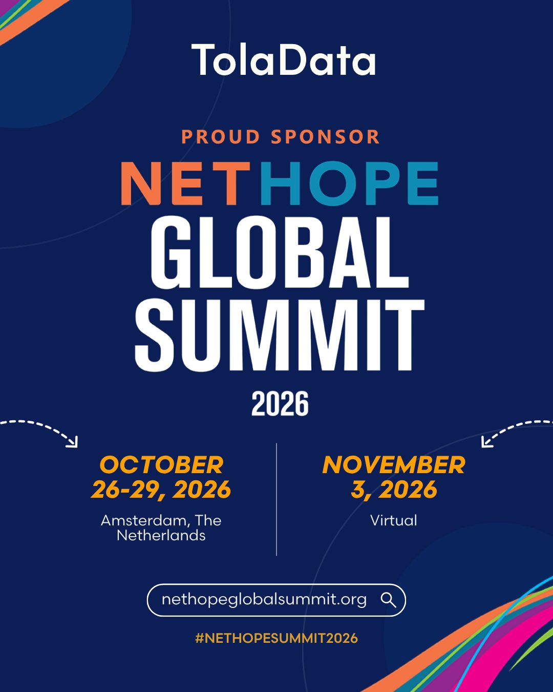 TolaData, proud sponsor of the NetHope Global Summit 2026: 26–29 October in Amsterdam and 3 November virtual