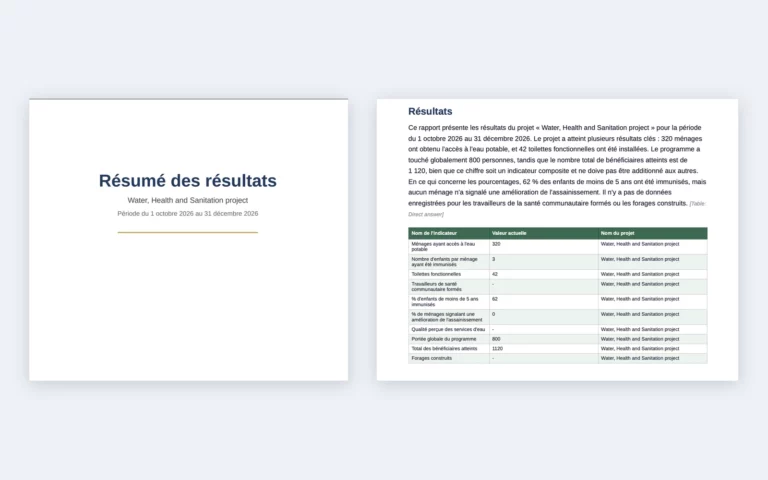 AI-drafted report in French with a results table
